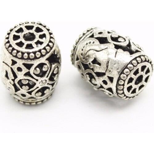 10 PCS 12*15mm Metal Raw Brass Antique Silver Color Nepal Hollow Out Barrel Bead DIY Bead For Jewelry Making