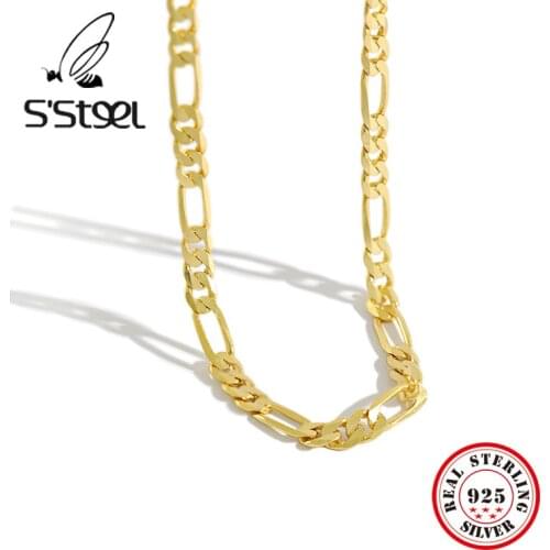 SSTEEL Figaro Chain 925 Sterling Silver Necklace Woman Choker Necklaces Gargantilla De Plata 925 Para Mujer Kolye Fine Jewelry