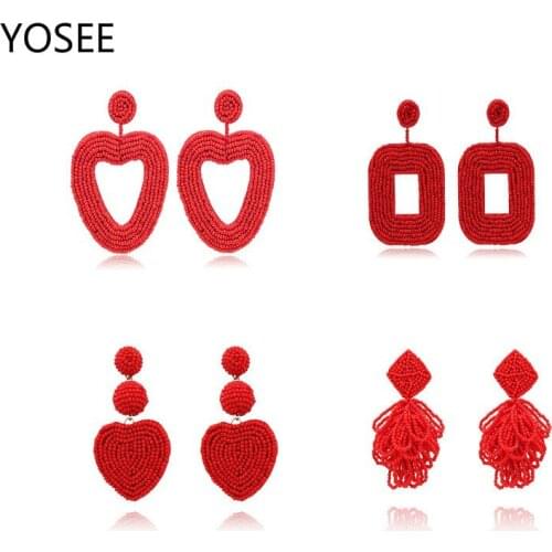 Pure Hand-woven Rice Bead Earrings