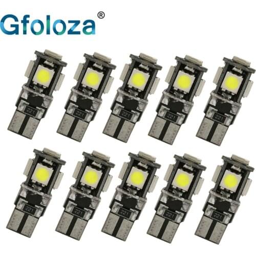 Gfoloza W5W T10 LED Can bus Turn Signal Light White 5smd 5050 Car Bulb 194 168 No Error Lamp DC 12V Wedge Lamp Decoder 10PCS