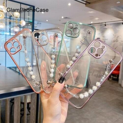 GlamPhoneCase Electroplated pearl bracelet Phone Case For iPhone12Pro/max 11Pro/Max XS Max XR Soft Silicone Cover For iPhone11 7