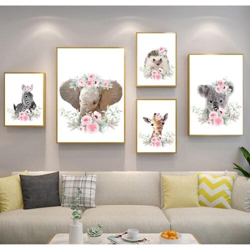 And Prints Nursery Wall Pictures Kids Room Decor Cute Animal Lion Elephant Fox Tiger Wall Art Canvas Painting Nordic Posters