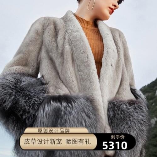 Besfunny imported mink coat womens thickened velvet mink medium long silver fox fur grass