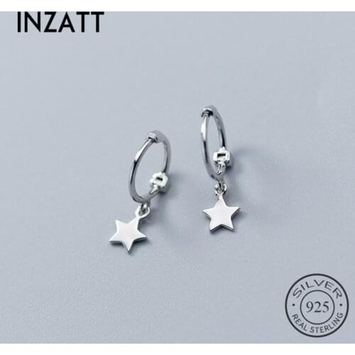 INZATT Real 925 Sterling Silver Star Heart Pentagram Beads Cross Hoop Earrings For Women Party Trendy Fine Jewelry Accessory