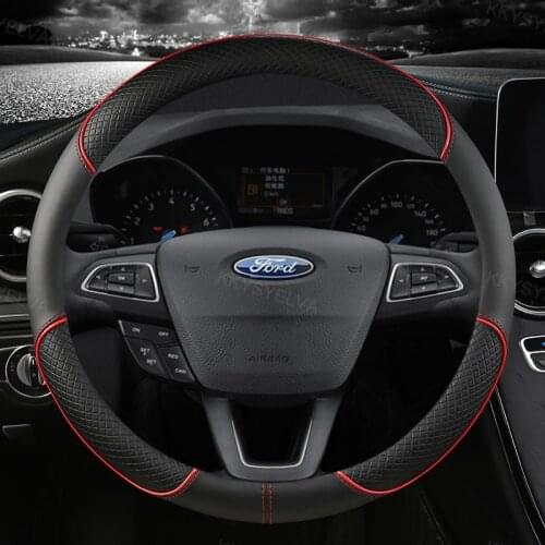 Leather Car Steering Wheel Cover for Ford Focus 2 3 MK1 MK2 MK3 Anti-slip Auto Interior Accessories