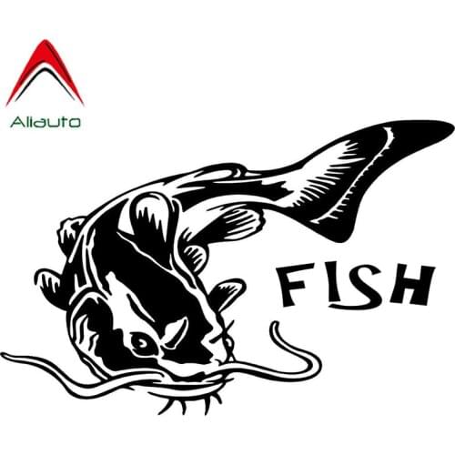Aliauto Creative Motorcycle Car Sticker Catfish Fishing Vinyl Decoration Sunscreen Waterproof Reflective Decal,14cm*9cm