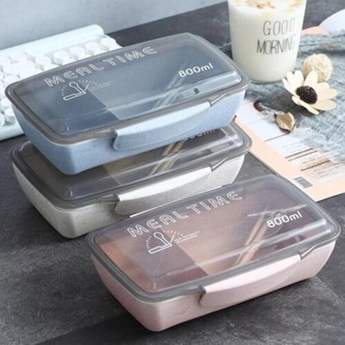 Microwave Heating Lunch Box Portable Compartmentalized Food Storage Case Comes With Chopsticks And Spoons Design A Seal Buckle