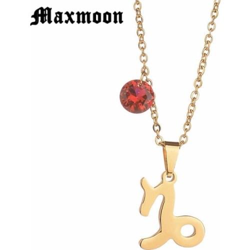 Maxmoon High Quality Stainless Steel Zirconia Capricorn Necklace 12 Constellations Meaningful Birthday Gift for Girl Friend