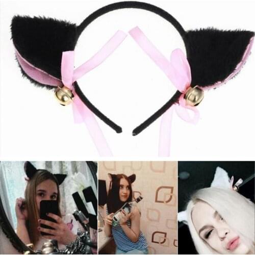 Cute Masquerade Halloween Cat Ears Headbands Beautiful Cosplay Cat Ear Headwear Anime Party Costume Bow Tie Bell Anime