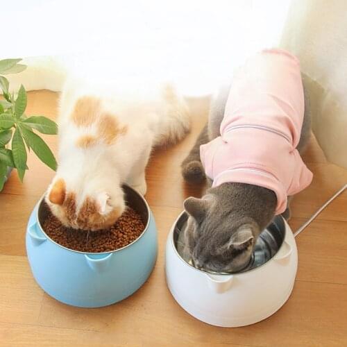 Cat Dog Bowl 15 Degrees Tilted Stainless Steel Cat Bowl Safeguard Neck Puppy Cats Feeder Non-slip Crashworthiness Base Pet Bowls