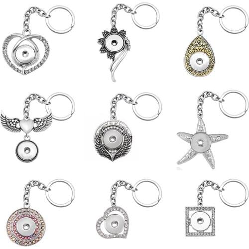 Fashion Beauty Hearts flowers Wings Starfish rhinestone snap key chains fit 18mm snap buttons DIY snap jewelry XL0143 Gift