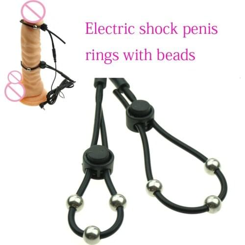 Man Electric Shock Accessories Medical Penis Ring Electro Shock Adjustable Cock Ring Beads Massage Penis Enlarge Rings Sex Toys