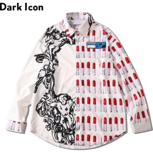 Dark Icon Printed Shirts Men Long Sleeve Autumn Turn-down Collar Mens Shirts Man Blouse