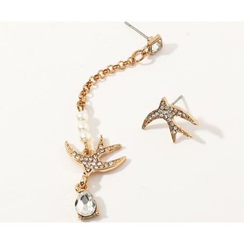 NPKDS 2 Style Elegant Birdie Ear Stud Earrings Rhinestone Dangle Long Tassels Earring for Women Hoop earrings Wedding Jewelry