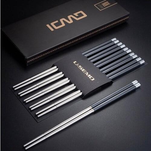 1 Pair Chopsticks Stainless Steel Chinese Gold Set Black Metal Chop Sticks Set Used for Sushi Dinnerwares for Friends Gift