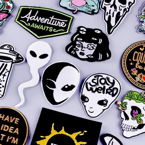 Pulaqi Skull /Biker Patch Embroidered Patches For Clothing Punk Patch Iron On Patches On Clothes Stripes Patch Badge Applique