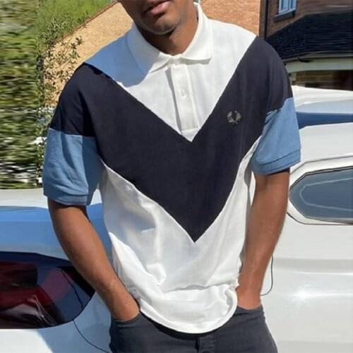 2021 Fashion Patchwork Polo Tops Streetwear Mens Clothing Summer Casual Short Sleeve Polo Shirts For Men Lapel Buttoned Pullover