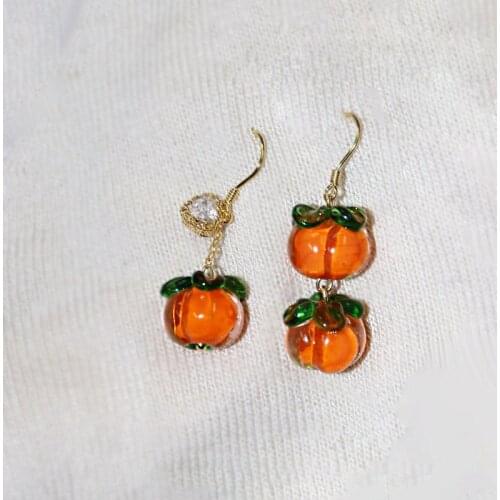 Chinese Style Good Luck Rhinestone Persimmon Asymmetry Dangle Earrings Women 2021 Fashion Elegant Jewelry Delicate Drop Earrings