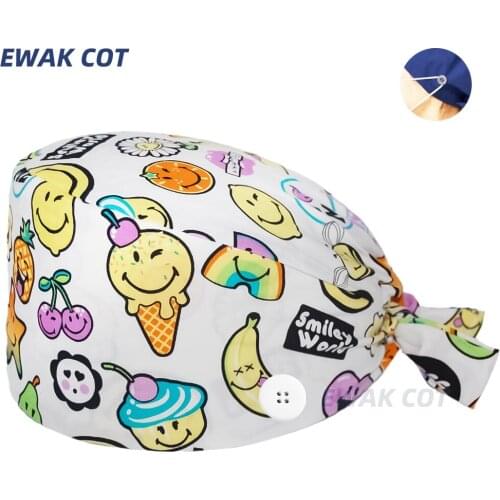 New Unisex Anime Cartoon Printing Scrub Nurse Hat Adjustable Beauty Salon Care Cap Laboratory Pet Shop Nurse Doctor Working Caps
