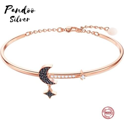 PANDOO Fashion Charm Pure 925 Silver Original 1:1 Copy, Mysterious Star Moon Exquisite Wild Bracelet Female Luxury Jewelry Gifts