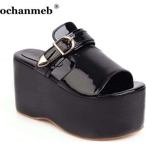 Chic Platforms Slippers Women Metal Buckle Chunky Heel Gothic Shoes Slides Woman Ladies Large Size 48 Flip Flops Sandalias Mujer