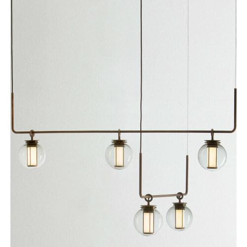 Modern Bronze Glass Ball Pendant Light Chandelier Suspension Villa Hotel Home Living Room LED Ceiling Lamp Lighting PA0577