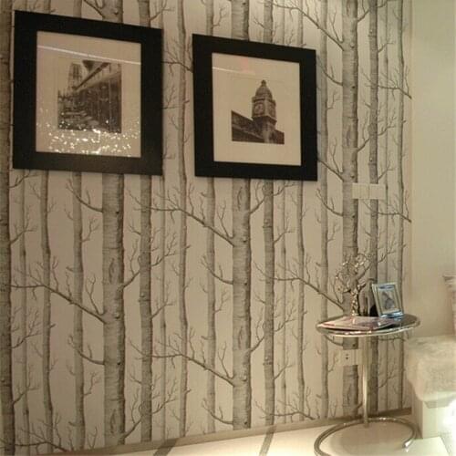 Wellyu Birch Tree pattern woods wallpaper roll modern designer wallcovering simple black and white wallpaper for living room
