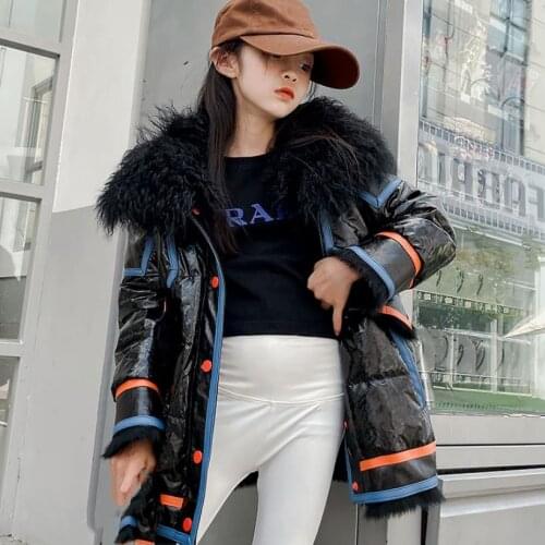 Sheep Fur Stitching Goose Down Jacket 2021 Winter New Outdoor Thicker Warm Outerwear Kids Clothing Down Jacket For Boy Girl A716