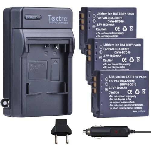 Tectra 3Pcs DMW-BCD10 CGA-S007E Battery + Digital Charger for Panasonic Lumix DMC-TZ1 DMC-TZ1BK DMC-TZ1BS DMC-TZ3EB-K DMC-TZ2