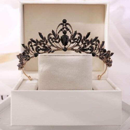 Baroque Retro Black Luxury Bridal Crystal Tiaras Crowns Princess Queen Pageant Prom Rhinestone Veil Tiara Wedding Hair Accessory