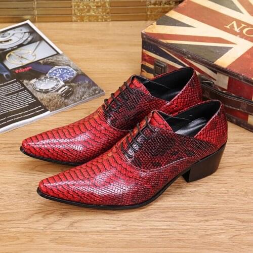 Christia Bella Large Size Man Pointed Toe Heighten Derby Shoes Fashion Male Red Genuine Leather Party Shoes Mens Dress Shoes