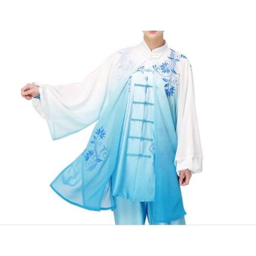 Unisex Gradients veil blue and white porcelain cape uniforms kung fu martial arts uniforms tai chi suits