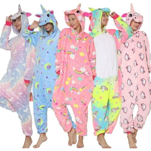 Adult Animal Pajamas Women Onesies Unicorn Sleepwear Kigurumi Panda Stitch Pyjamas Winter Flannel Nightie Jumpsuit Mens Onesie