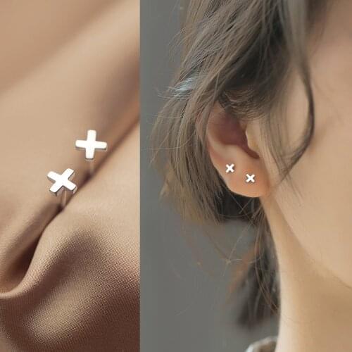 925 Sterling Silver Tiny Cross Stud Earrings Exquisite Earrings for Student Charm Small Jewelry Gift