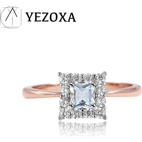 DysonJewelry 925 Sterling Silver Created Gemstone Ring For Women Sky Blue Topaz Princess Cut Romantic Gift Delicate Fine Jewelry