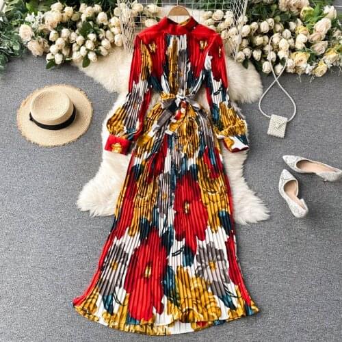 Spring and Autumn Women Print Dress 2021 Casual Long Sleeve A-Line Dress Vintage Elegant Long Dress Vestidos
