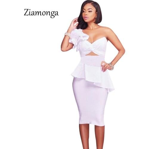 Ziamonga 2018 One Shoulder Fashion Women Dress Summer Strapless Bodycon Mini Dress Ladies Ruffle Solid Night Party Vestidos