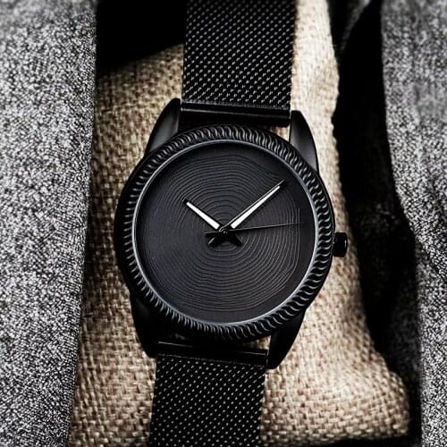 2021 Enmex creative style letaher band wristwatch 3D tree annual ring special Luminous hands brief casual quartz watch