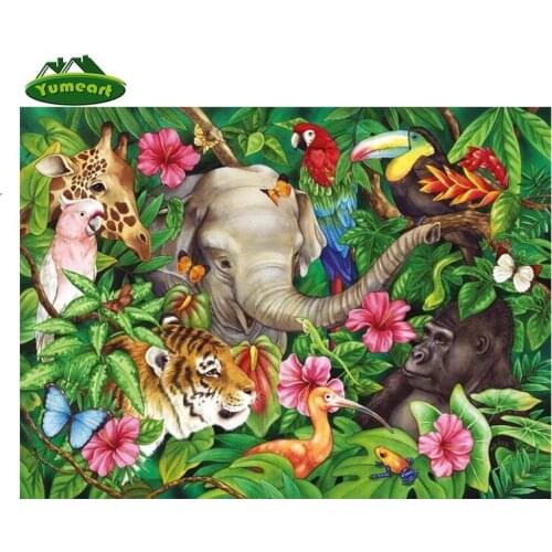 5D DIY Diamond Painting "Animal Family" Embroidery Cross Stitch Elephant and Chimpanzee Rhinestone Mosaic Kits Decor Gifts