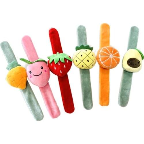 6Pcs Kids Strawberry Fruit Plush Slap Bracelet Bangle Wristband Birthday Gift