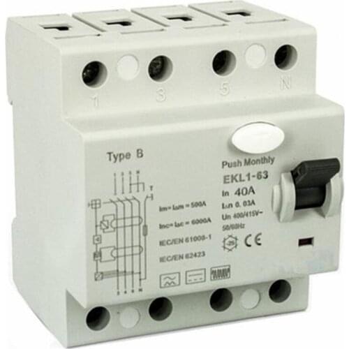 B Type RCCB 400/415V 10KA 4Pole 30mA 40A /63A 80A B Type RCD Residual Current Circuit Breaker