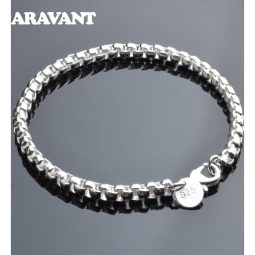 925 Sterling Silver 5mm Box Chain Bracelet Women Girls Jewelry