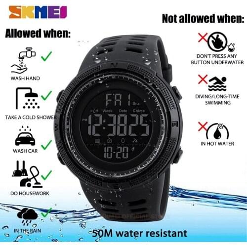 SKMEI BLACK fashion outdoor sports watch men multifunction watches alarm clock Chrono 5Bar waterproof digital watch reloj 1251