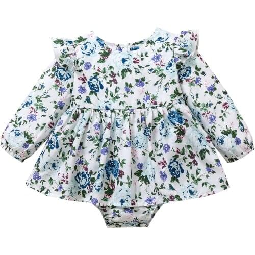 0-24M Newborn Baby Girls Princess Romper Flowers Long Sleeve Button Jumpsuits for Autumn