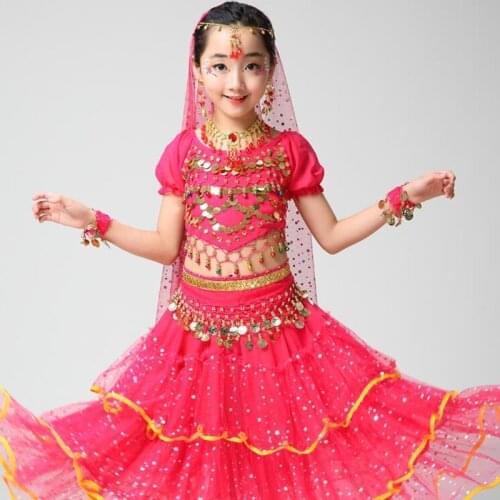 Kids Belly Dance Professional Performance Competition Costumes Suit Girls National Bollywood Dance Clothing Performing Set H4591