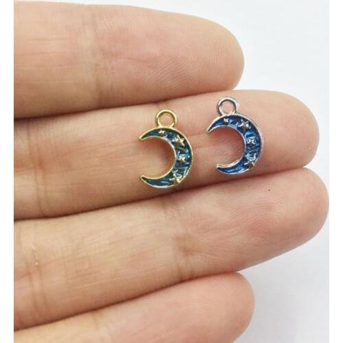 Eruifa 10pcs 10mm Blue Epoxy Lovely Tiny Moon Zinc alloy Charms Pendant Jewelry DIY Handmade Earrings.Bracelet, Necklae 2 colors