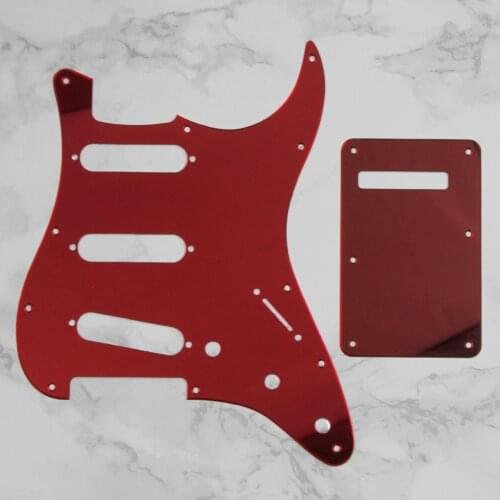 FLEOR 1Ply Red Mirror Pickguard Guitar Scratch Plate SSS 11 Holes & Back Plate & Screws for Guitar Accessories