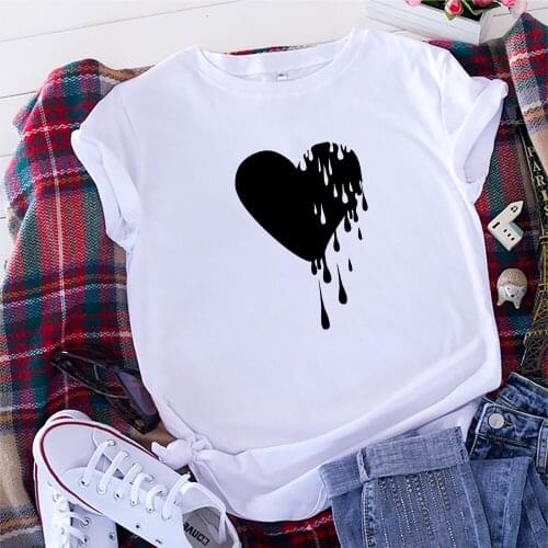 Summer Womens T-Shirt Multicolor Womens Clothes Love Heart Drops Oversized T-shirt O-neck Short Sleeve T-shirt Women Tops