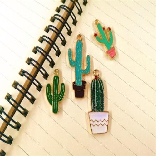 CACTUS Green Enamel Charm Desert Cacti Golden Jewelry Supplies Pendant 15*17mm Cactus Pendant /DIY Handcraft Making Bulk 10 #VS2