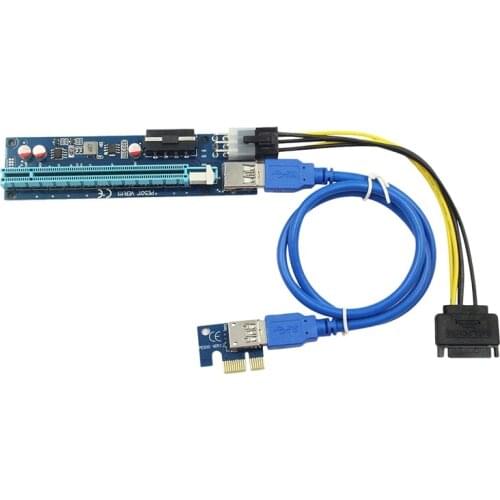 Pci-E 1X to 16X Adapter Card, 4Pin/6Pin Dual Power USB 3.0 Adapter Card for Btc Miner Mining